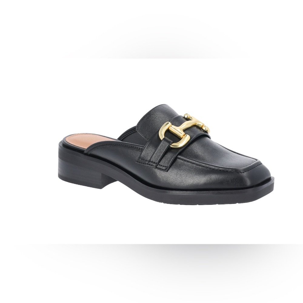 NWT Size 9 Time and Tru Black Mules with Gold Buckle Accent
